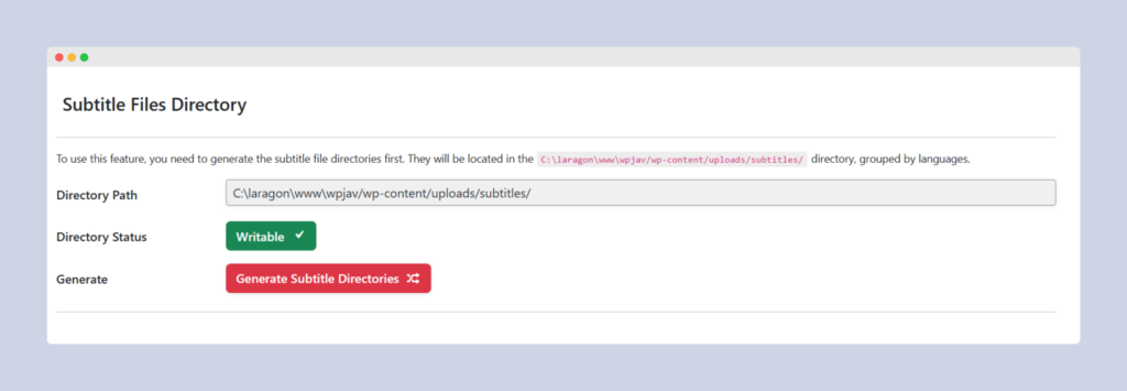 WPJav Subtitle Files Directory Generator