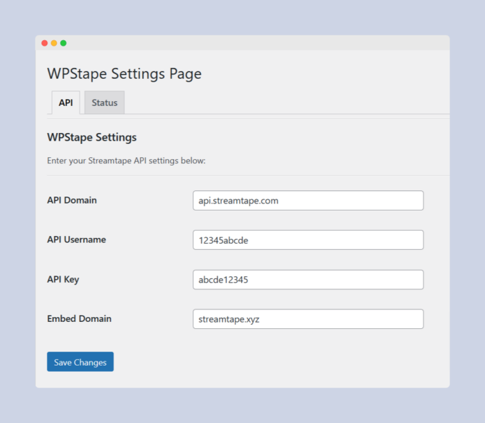 WPStape Streamtape API Settings