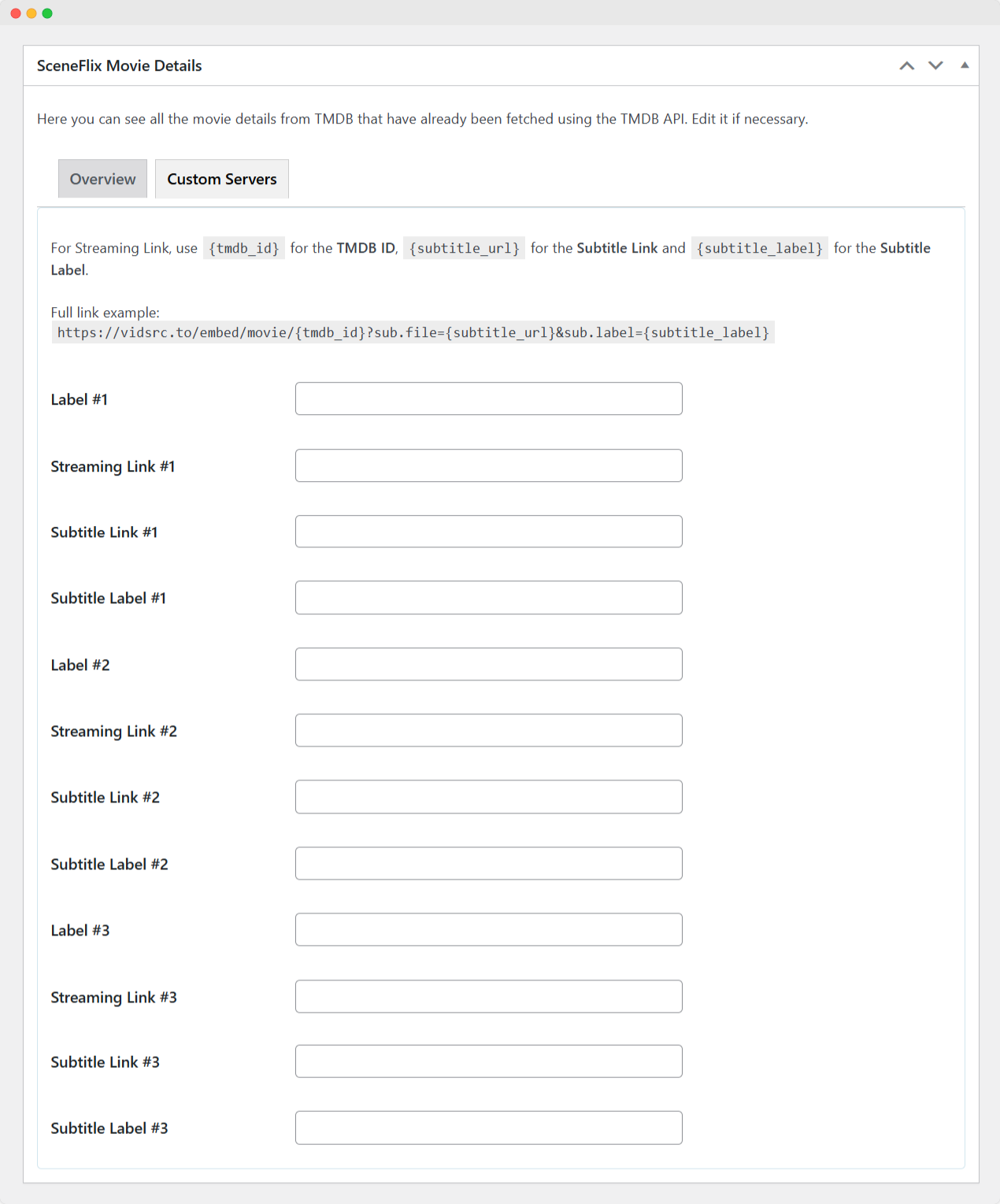 SceneFlix Movie Streaming Custom Servers Metabox