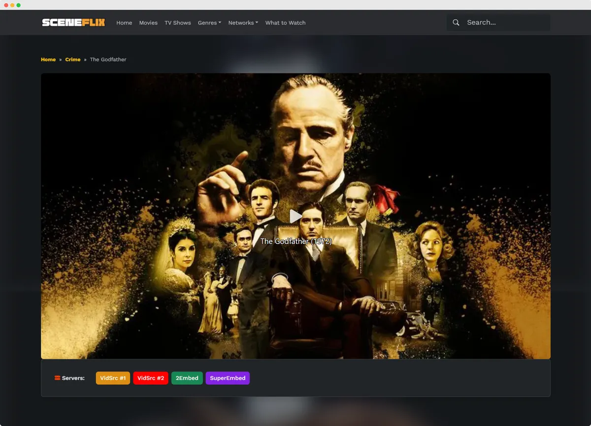 SceneFlix Movie Streaming Servers Selection