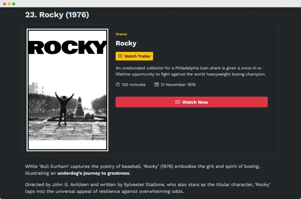 SceneFlix Simple Movie Card Shortcode