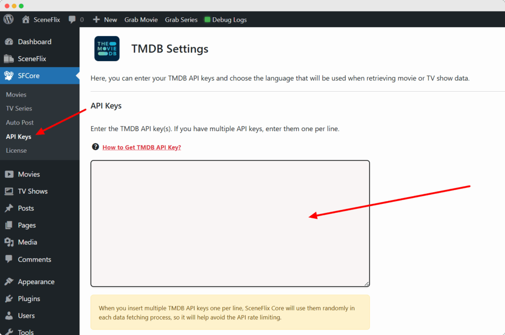 SceneFlix TMDB Settings
