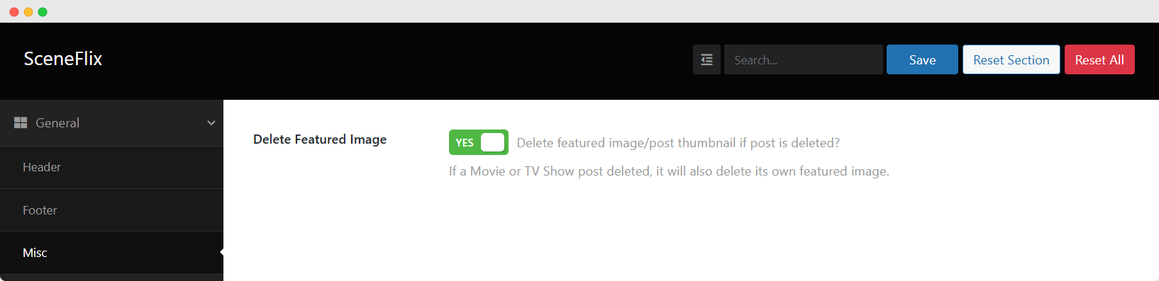 SceneFlix Theme Options General Misc Settings
